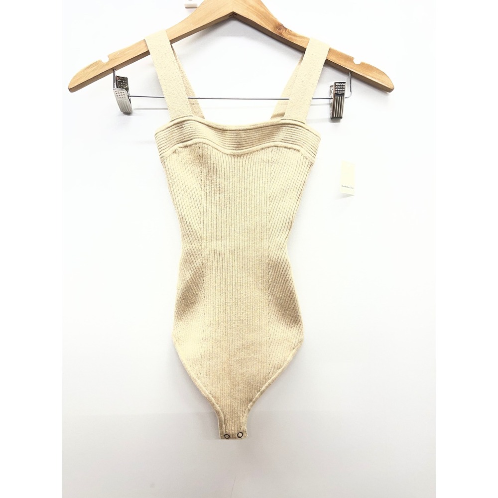 Abercrombie & Fitch Ribbed Knit Bodysuit Cream Sweetheart Neck XXS NWT